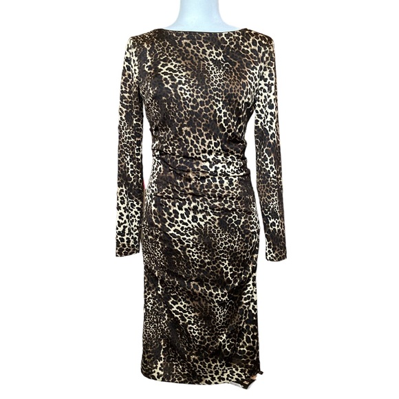 Carmen Marc Valvo Dresses & Skirts - Carmen Marc Valvo leopard print long sleeve jersey knit bodycon midi dress, Sz M